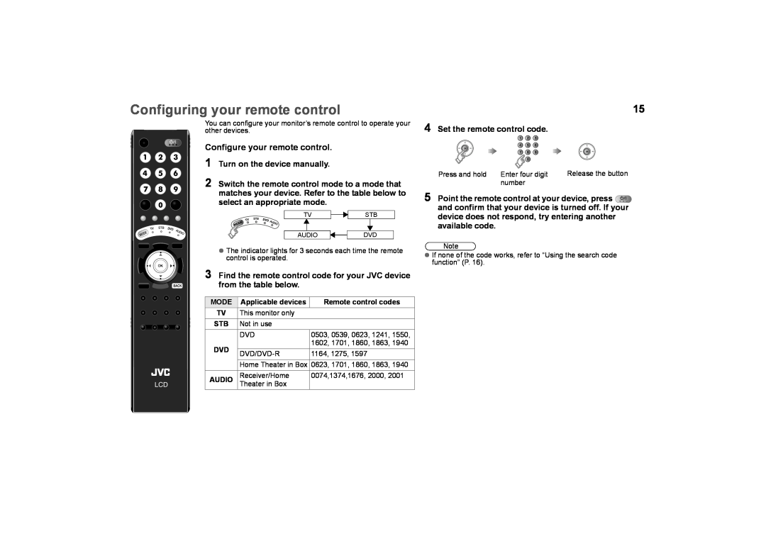 JVC GD-463D10E, GD-463D10U, LCT2574-001A-H, 0509SKH-SW-MT Configuring your remote control, Configure your remote control 