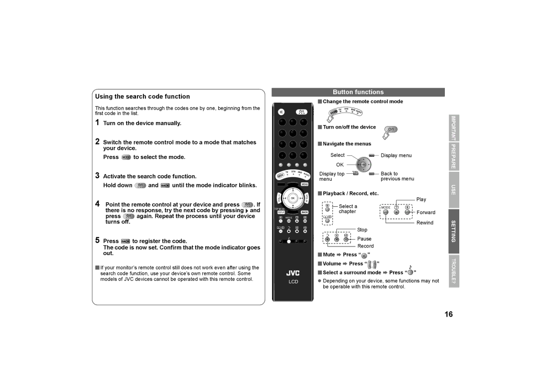 JVC GD-463D10U, GD-463D10E specifications Button functions,  Playback / Record, etc 