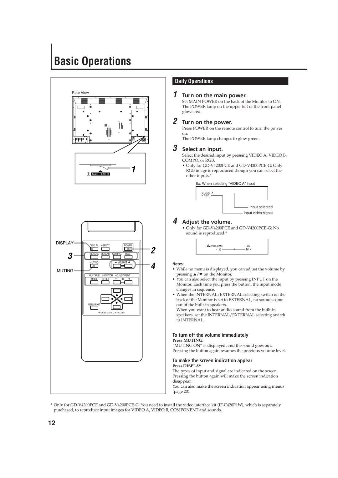 JVC GD-V4200PZW-G, GD-V4200PCE-G, GD V4200PZW specifications Basic Operations, Daily Operations 