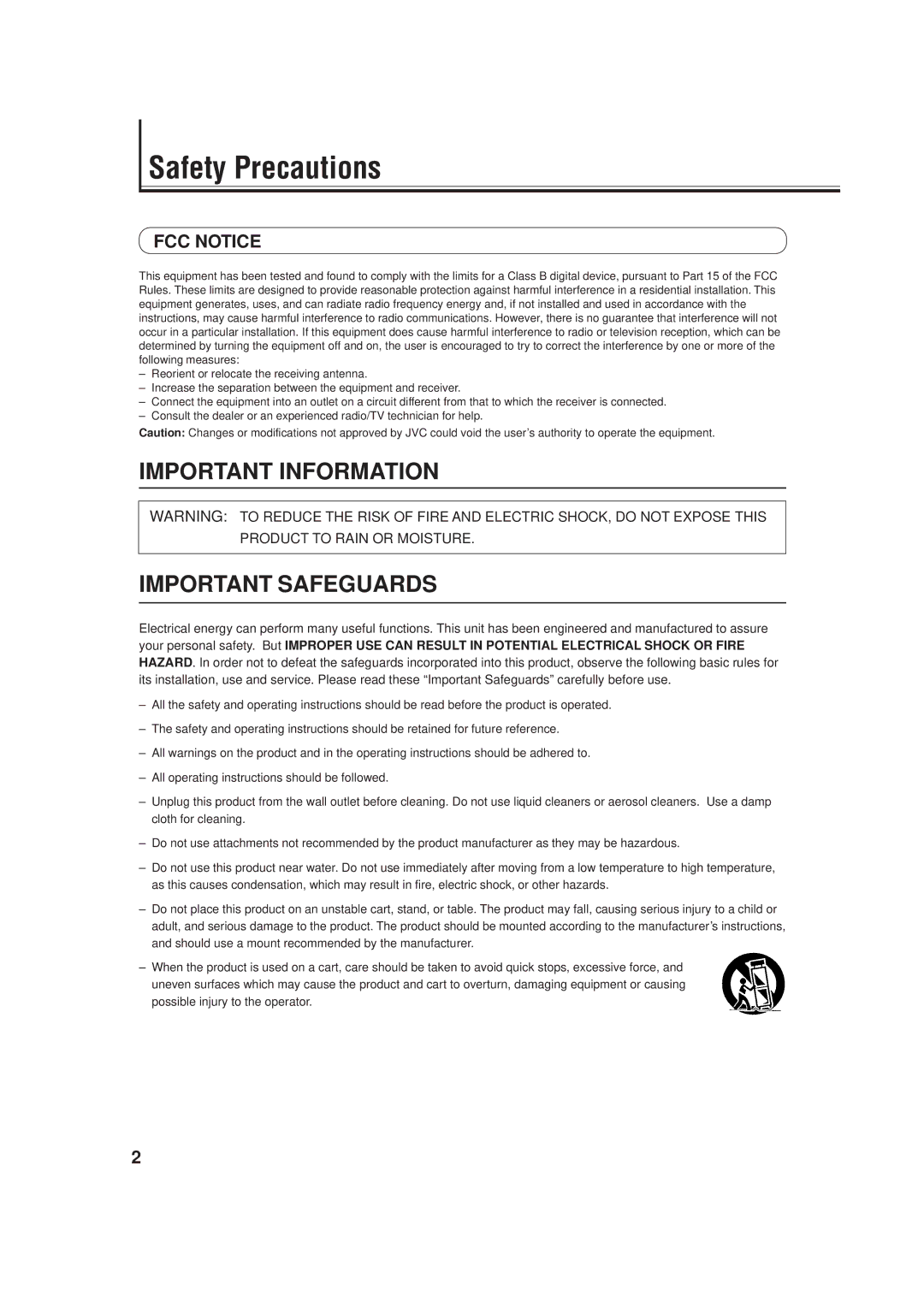 JVC GD-V4200PCE-G, GD-V4200PZW-G, GD V4200PZW specifications Safety Precautions, FCC Notice 