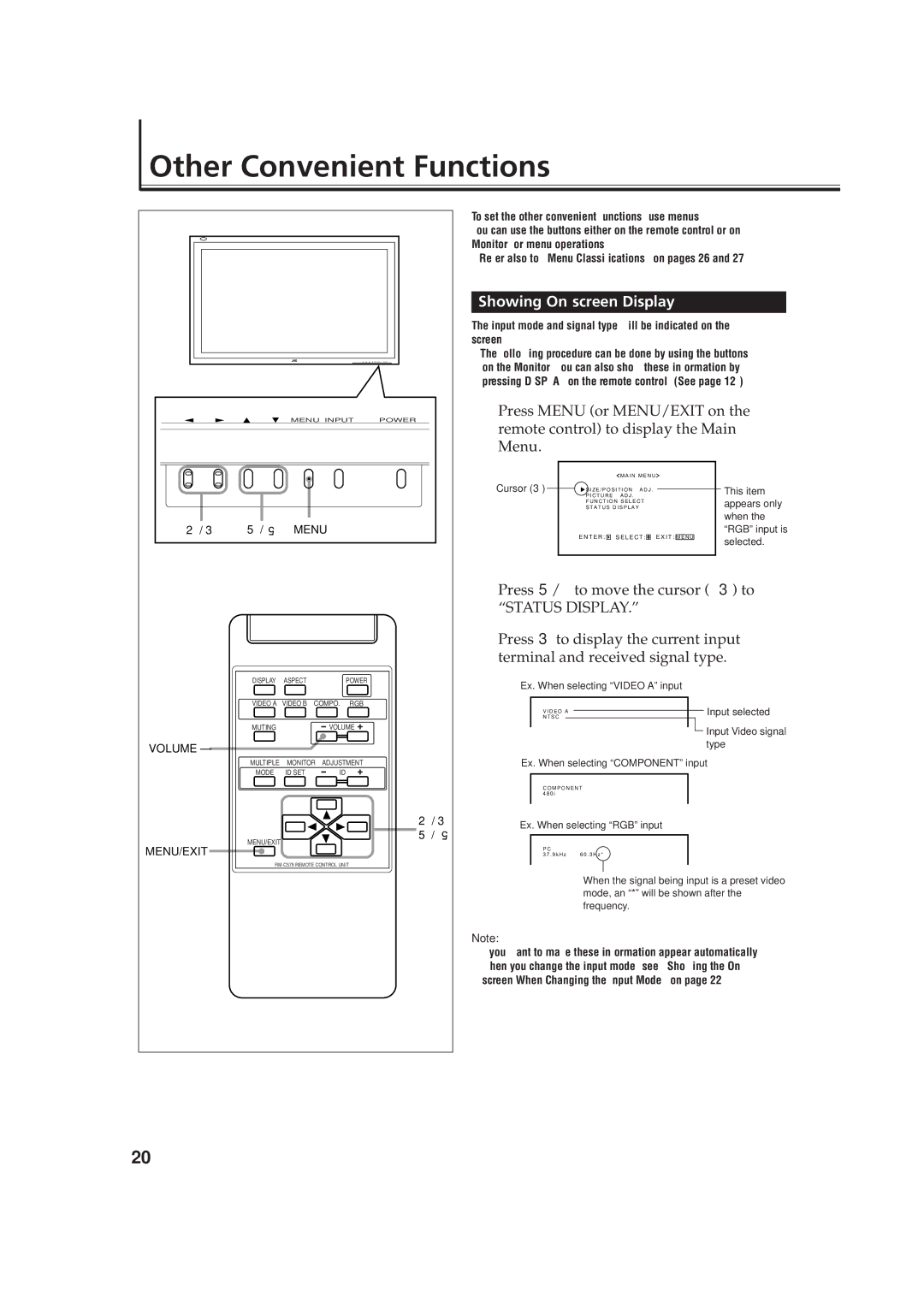 JVC GD-V4200PZW-G, GD-V4200PCE-G, GD V4200PZW specifications Other Convenient Functions, Status Display 