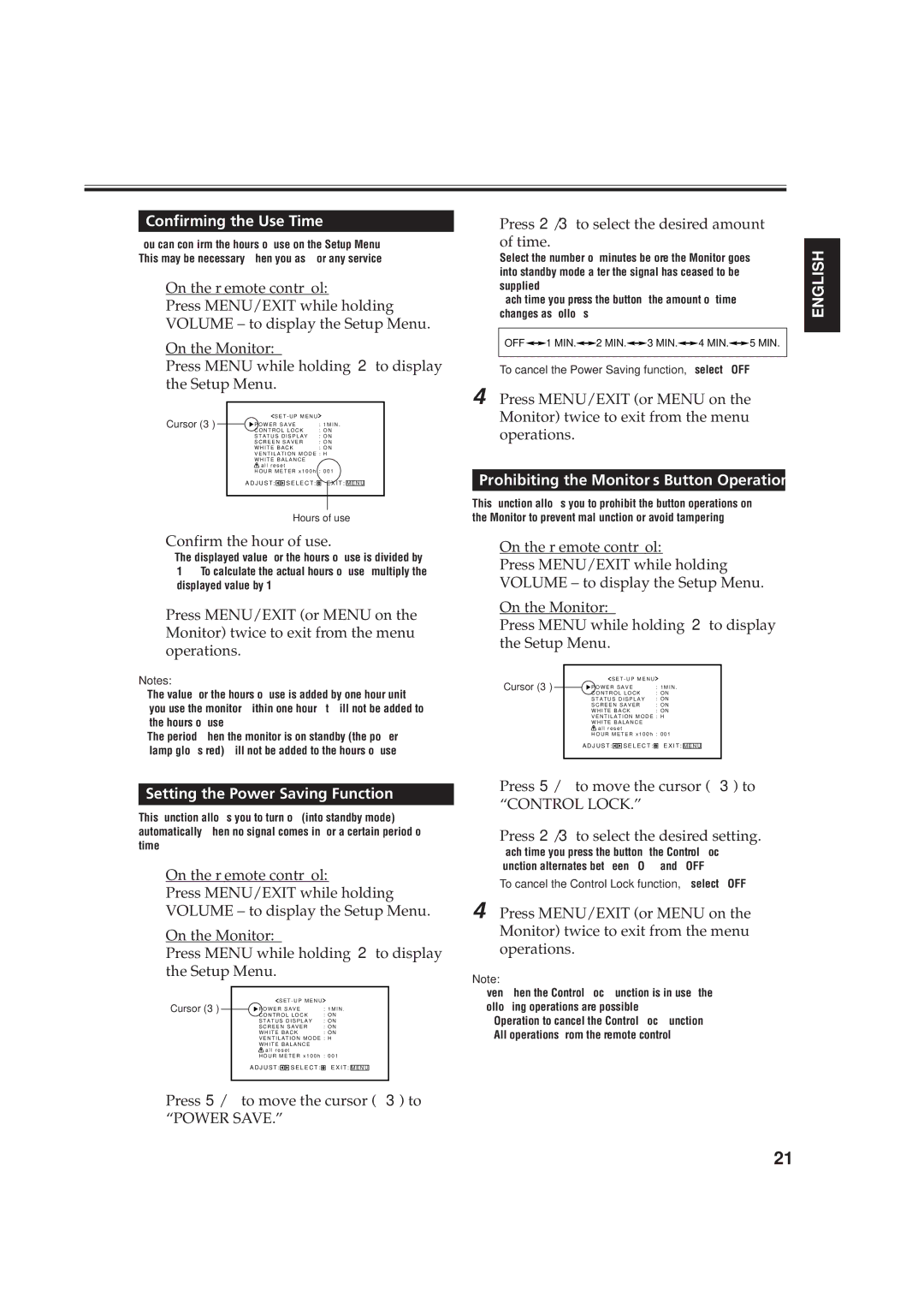 JVC GD-V4200PZW-G Confirming the Use Time, Confirm the hour of use, Press 2/3 to select the desired amount of time 