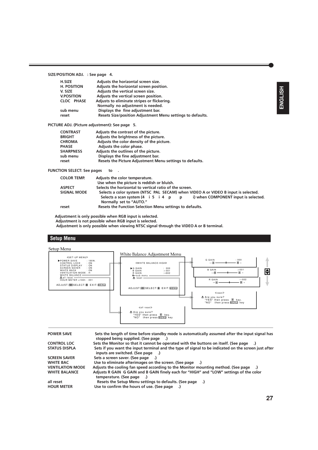 JVC GD V4200PZW, GD-V4200PZW-G, GD-V4200PCE-G specifications Setup Menu 