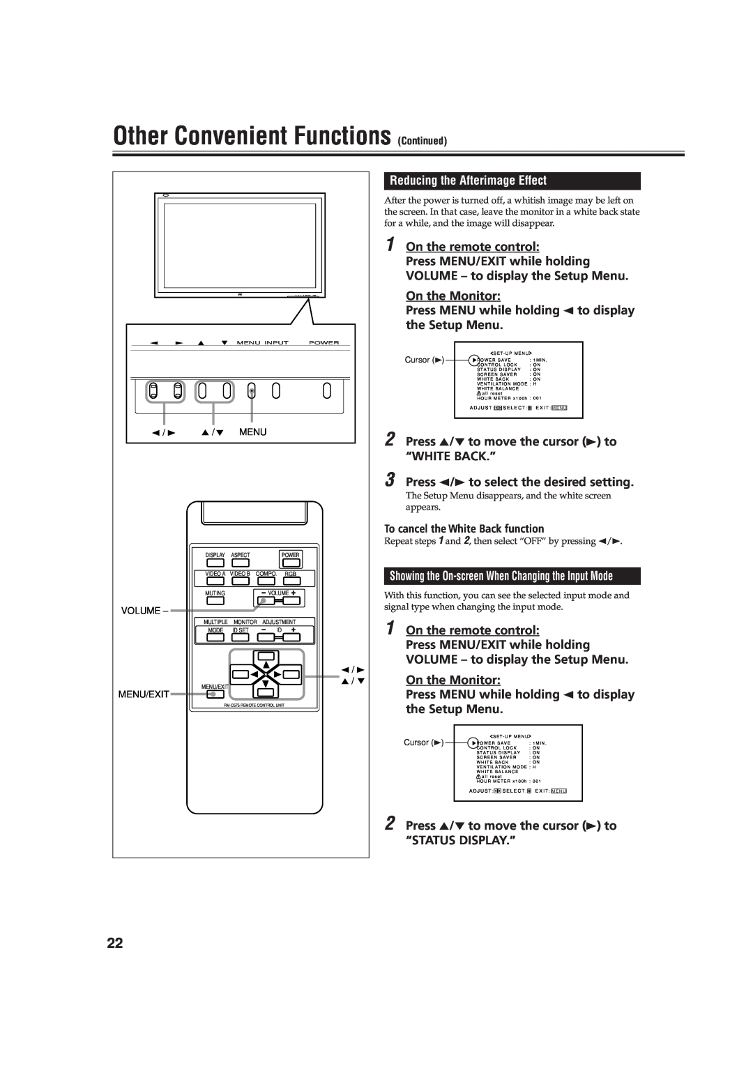 JVC GD-V4200PCE-G, GD-V4200PZW-G, GD V4200PZW Reducing the Afterimage Effect, Other Convenient Functions Continued 