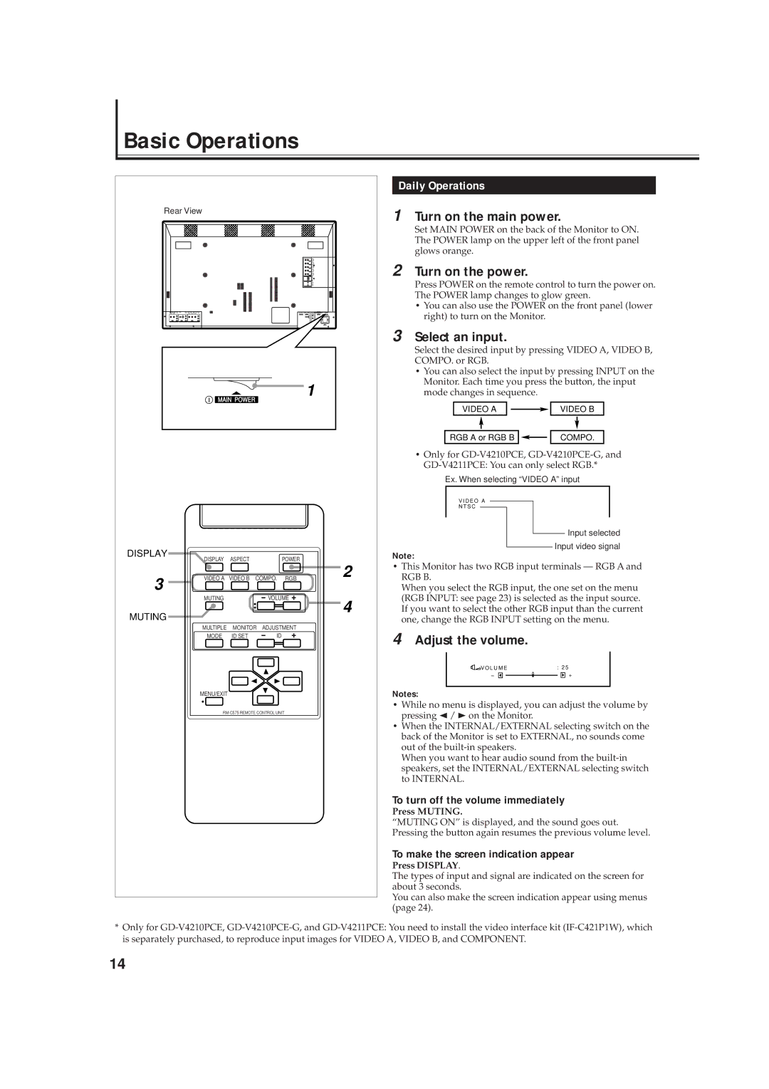 JVC GD-V4211PCE, GD-V4210PCE-G, GD-V4210PZW-G instruction manual Basic Operations, Daily Operations 