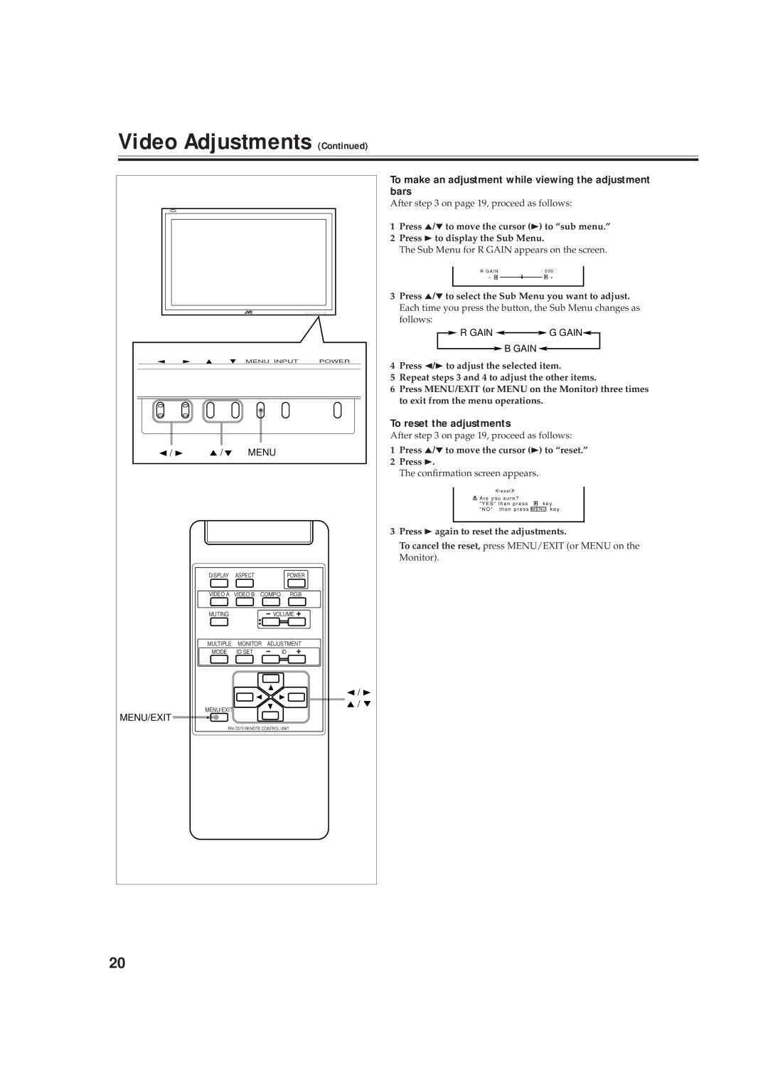 JVC GD-V4211PCE, GD-V4210PCE-G, GD-V4210PZW-G instruction manual Bars, Gain 