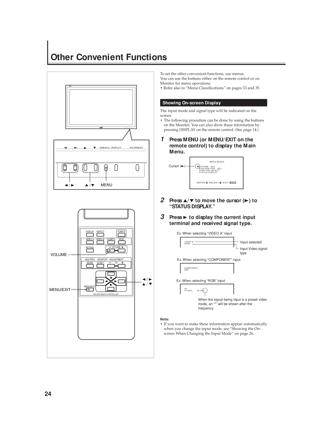 JVC GD-V4211PCE, GD-V4210PCE-G, GD-V4210PZW-G instruction manual Other Convenient Functions, Showing On-screen Display 