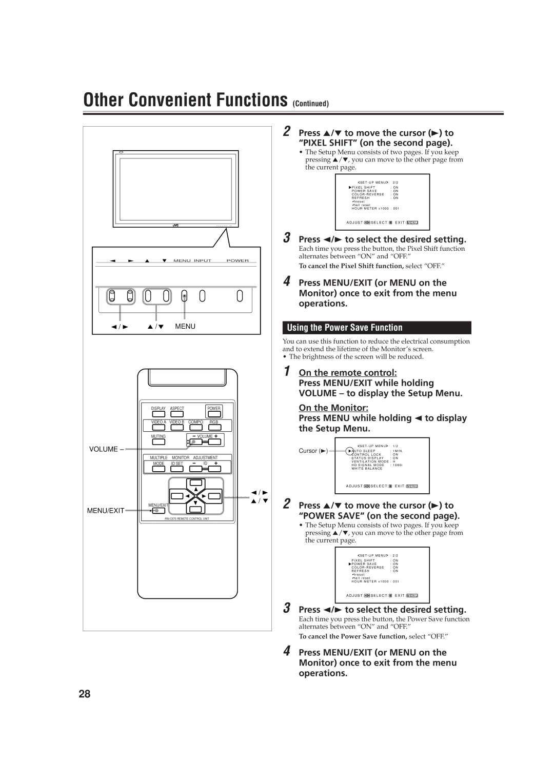 JVC GD-V4210PZW-G, GD-V4211PCE, GD-V4210PCE-G instruction manual Using the Power Save Function 