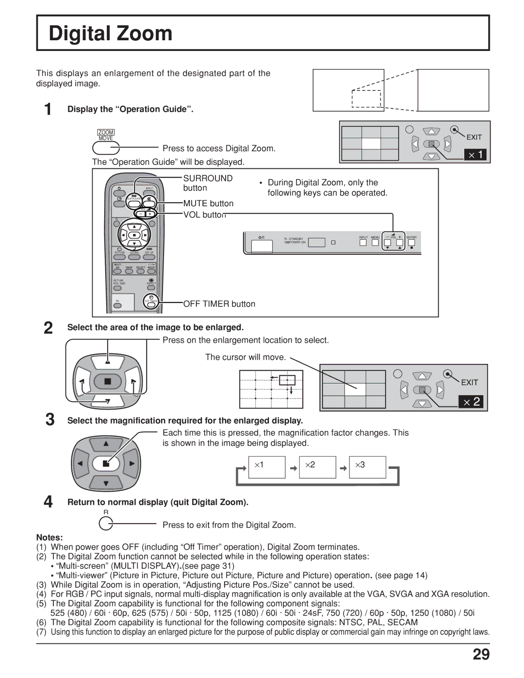 JVC GD V502U, GD-V422U manual Digital Zoom, Display the Operation Guide, Select the area of the image to be enlarged 