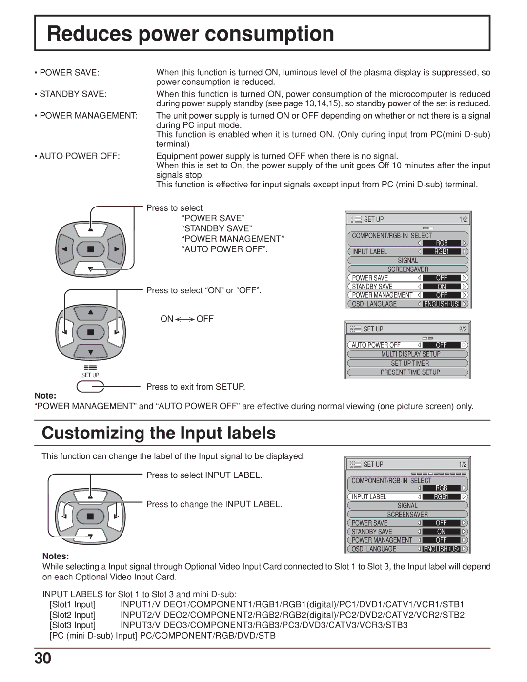 JVC GD-V422U, GD V502U manual Reduces power consumption, Customizing the Input labels 