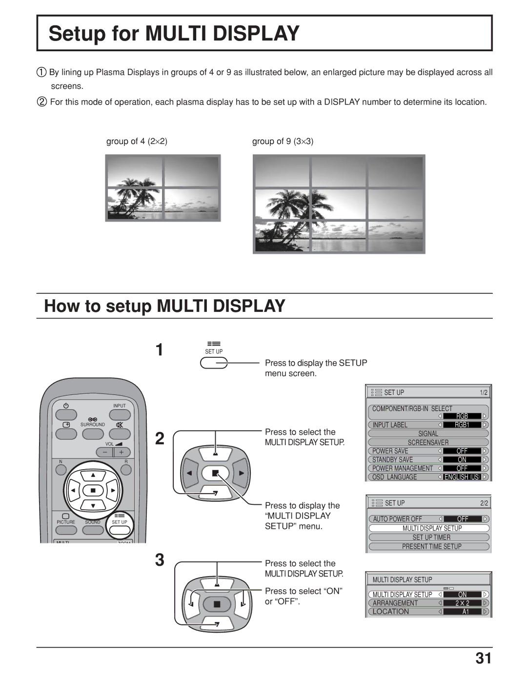 JVC GD V502U, GD-V422U manual Setup for Multi Display, How to setup Multi Display, Multi Display Setup 