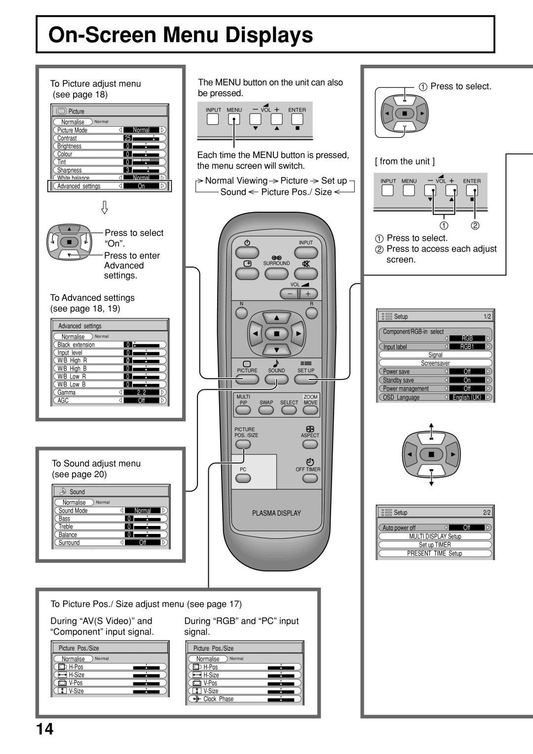 JVC GD-V422U, GD V502U manual To Picture adjust menu see, To Sound adjust menu see 