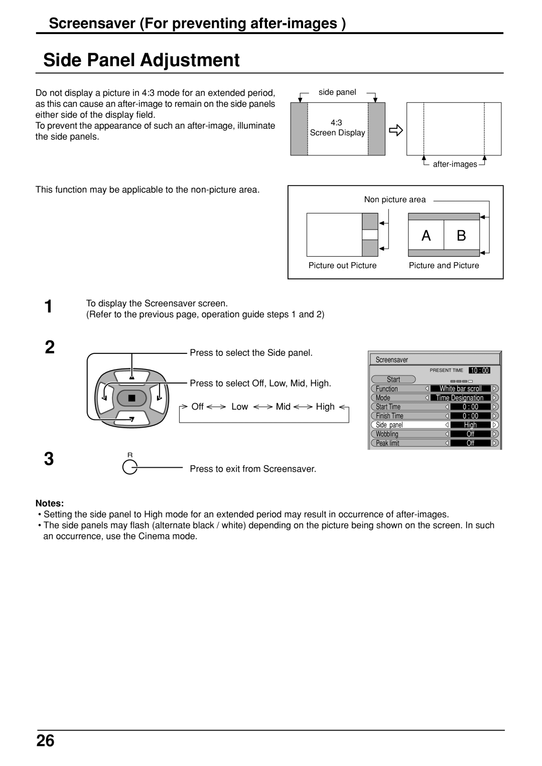 JVC GD-V422U, GD V502U manual Side Panel Adjustment, This function may be applicable to the non-picture area 