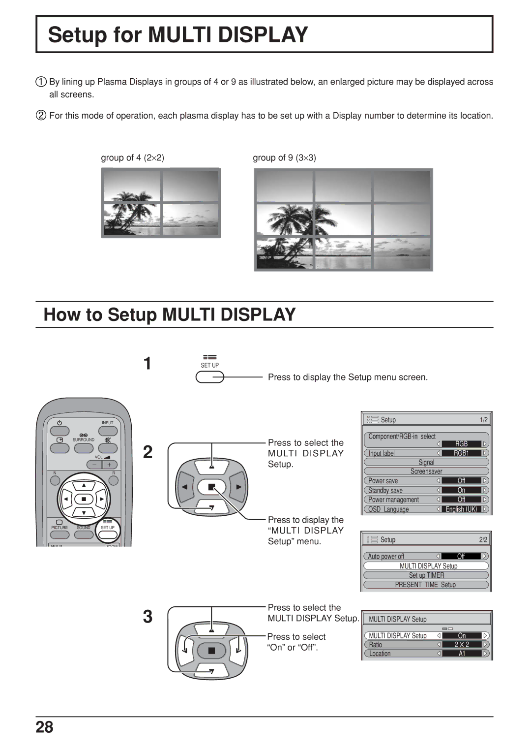 JVC GD-V422U, GD V502U manual Press to select the Multi Display Setup 