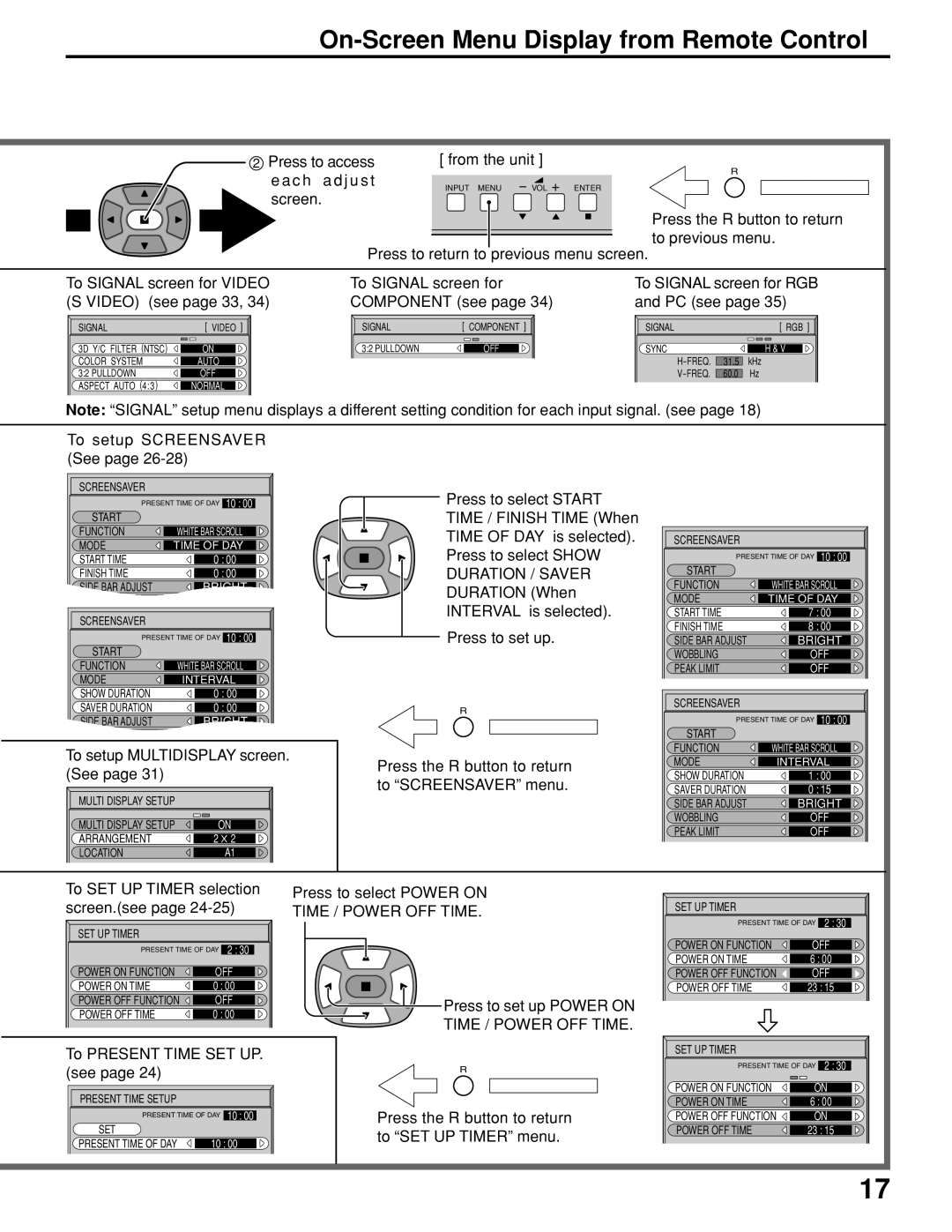 JVC GD V502U, GD-V422U manual On-Screen Menu Display from Remote Control, To SIGNAL screen for RGB 