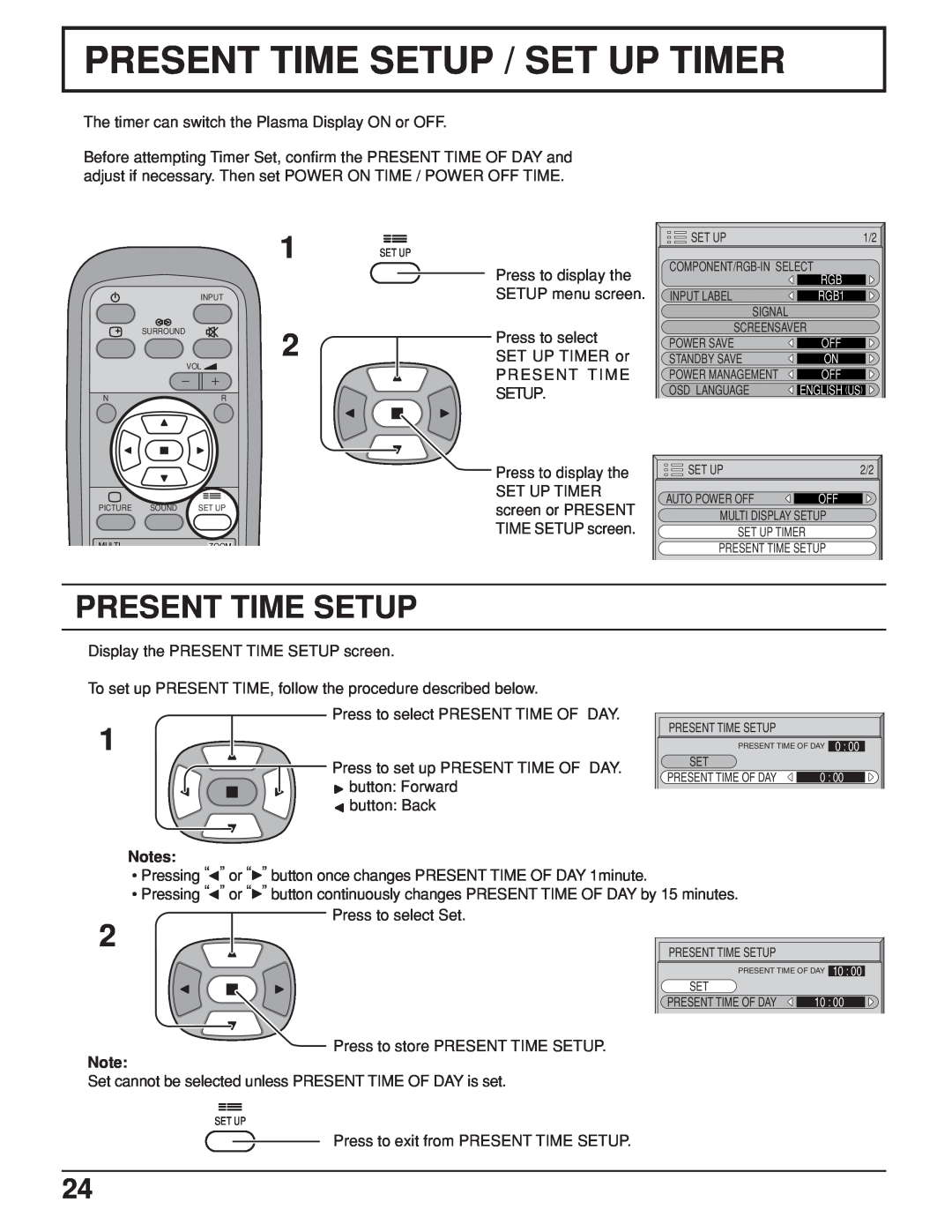 JVC GD-V422U, GD V502U manual Present Time Setup / Set Up Timer 