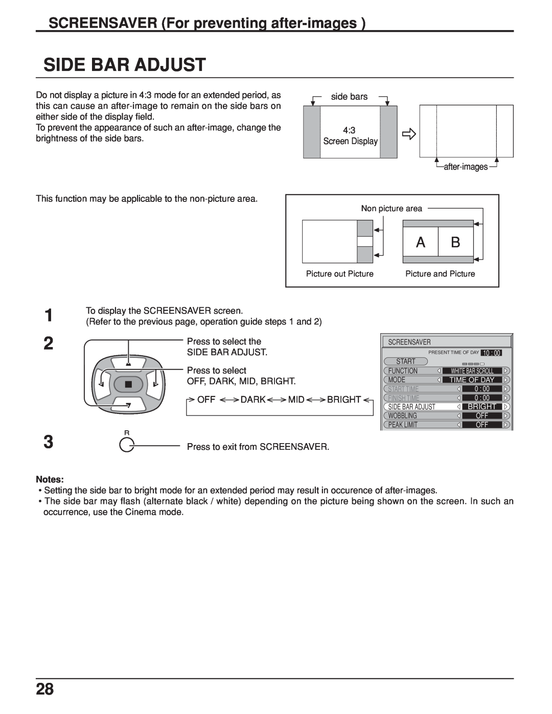 JVC GD-V422U, GD V502U manual Side Bar Adjust, SCREENSAVER For preventing after-images 