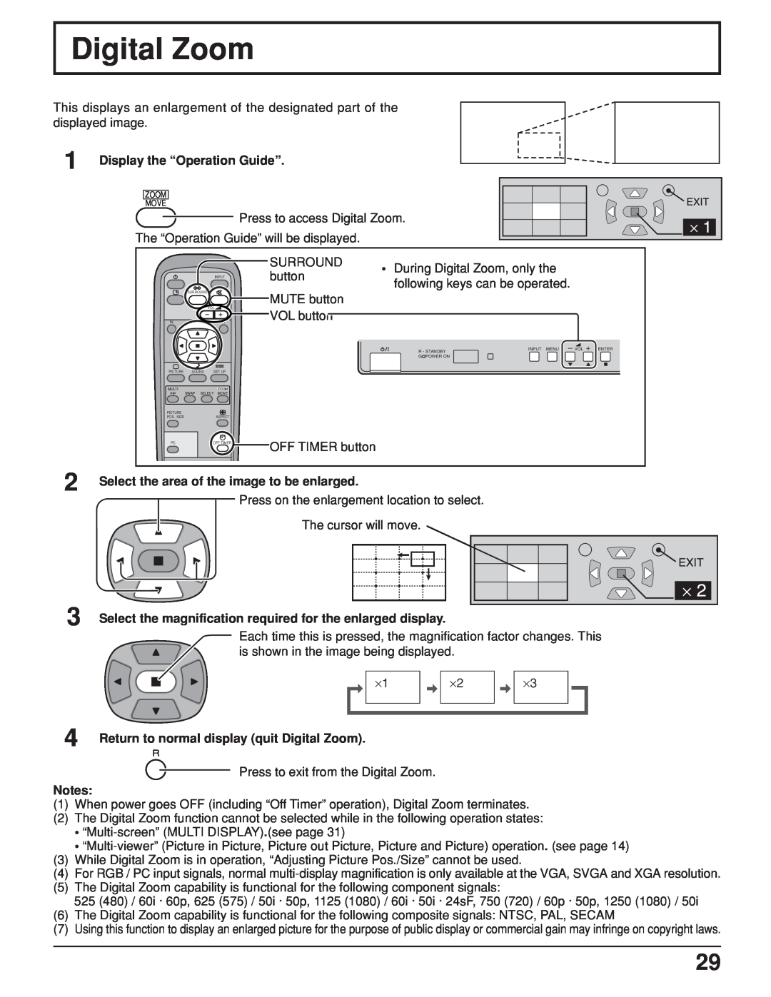JVC GD V502U, GD-V422U manual Digital Zoom, Display the “Operation Guide”, Select the area of the image to be enlarged 