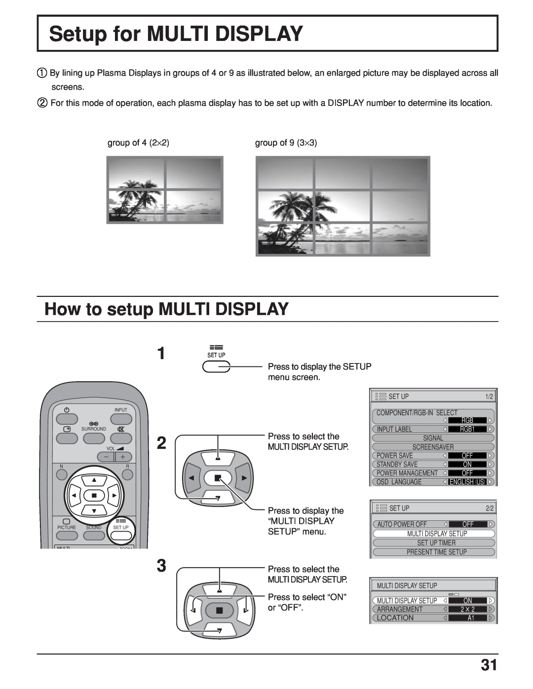 JVC GD V502U, GD-V422U manual Setup for MULTI DISPLAY, How to setup MULTI DISPLAY 