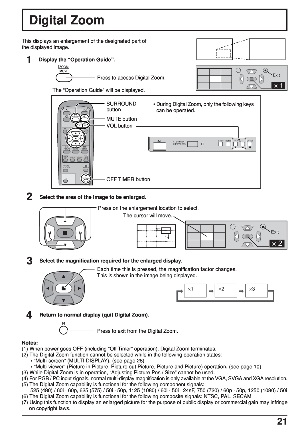 JVC GD V502U, GD-V422U manual During Digital Zoom, only the following keys, Exit 
