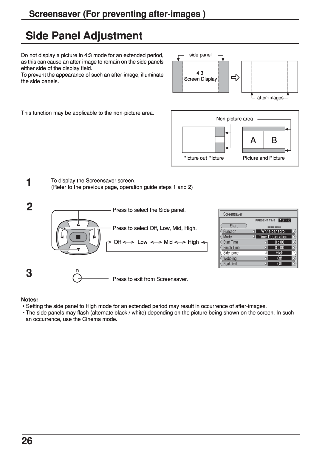 JVC GD-V422U, GD V502U manual Side Panel Adjustment, Screensaver For preventing after-images 