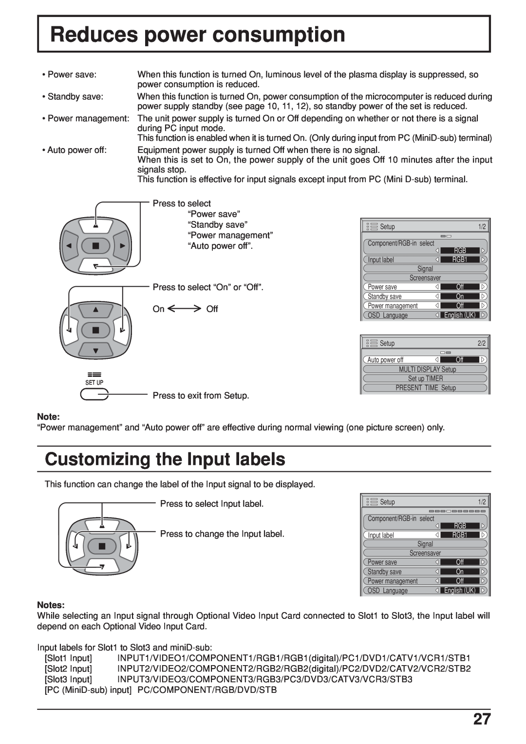 JVC GD V502U, GD-V422U manual Reduces power consumption, Customizing the Input labels 