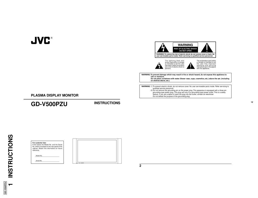 JVC GD V500PZU user service Instructions 