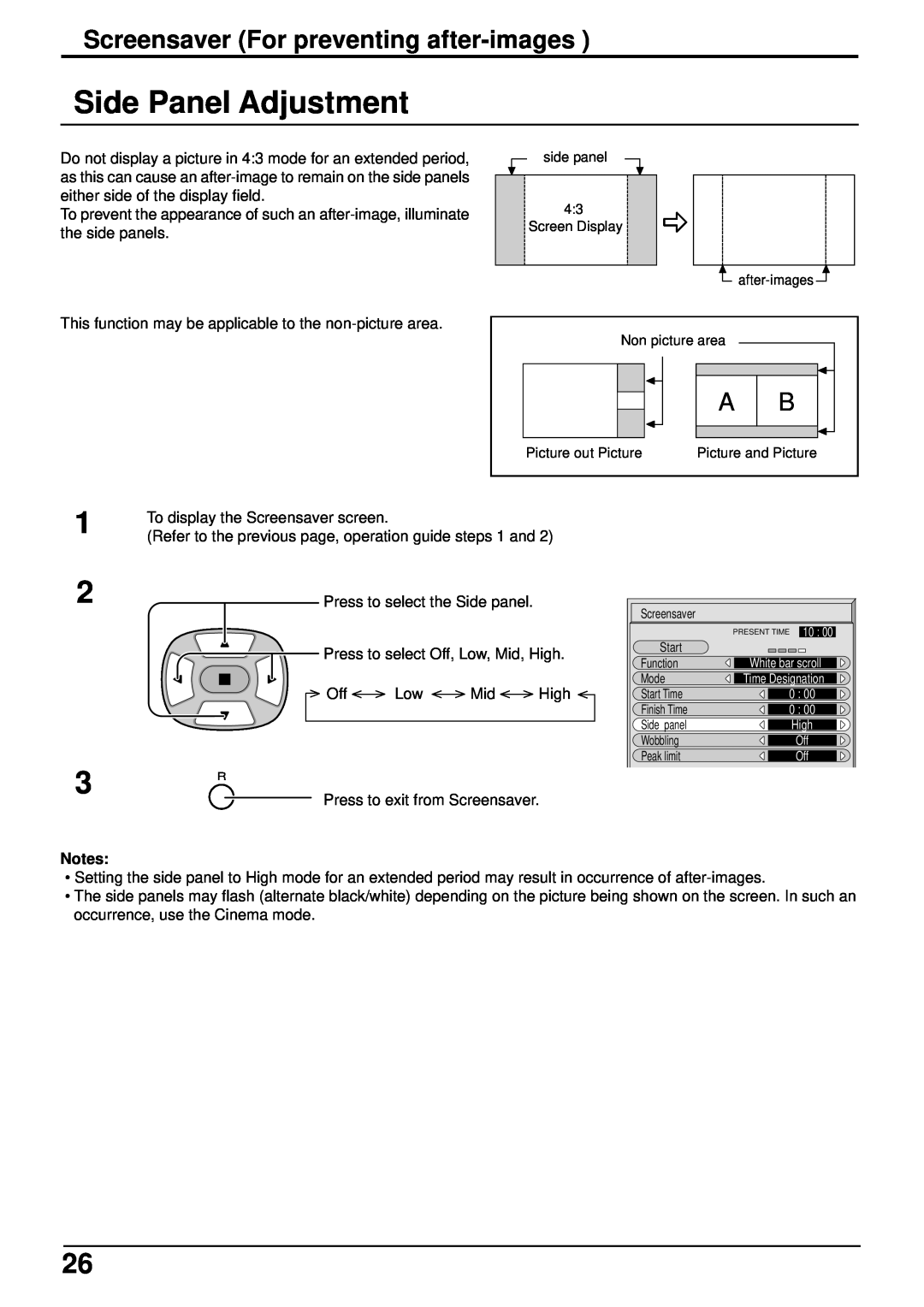 JVC GD-V502PCE manual Side Panel Adjustment, Screensaver For preventing after-images 