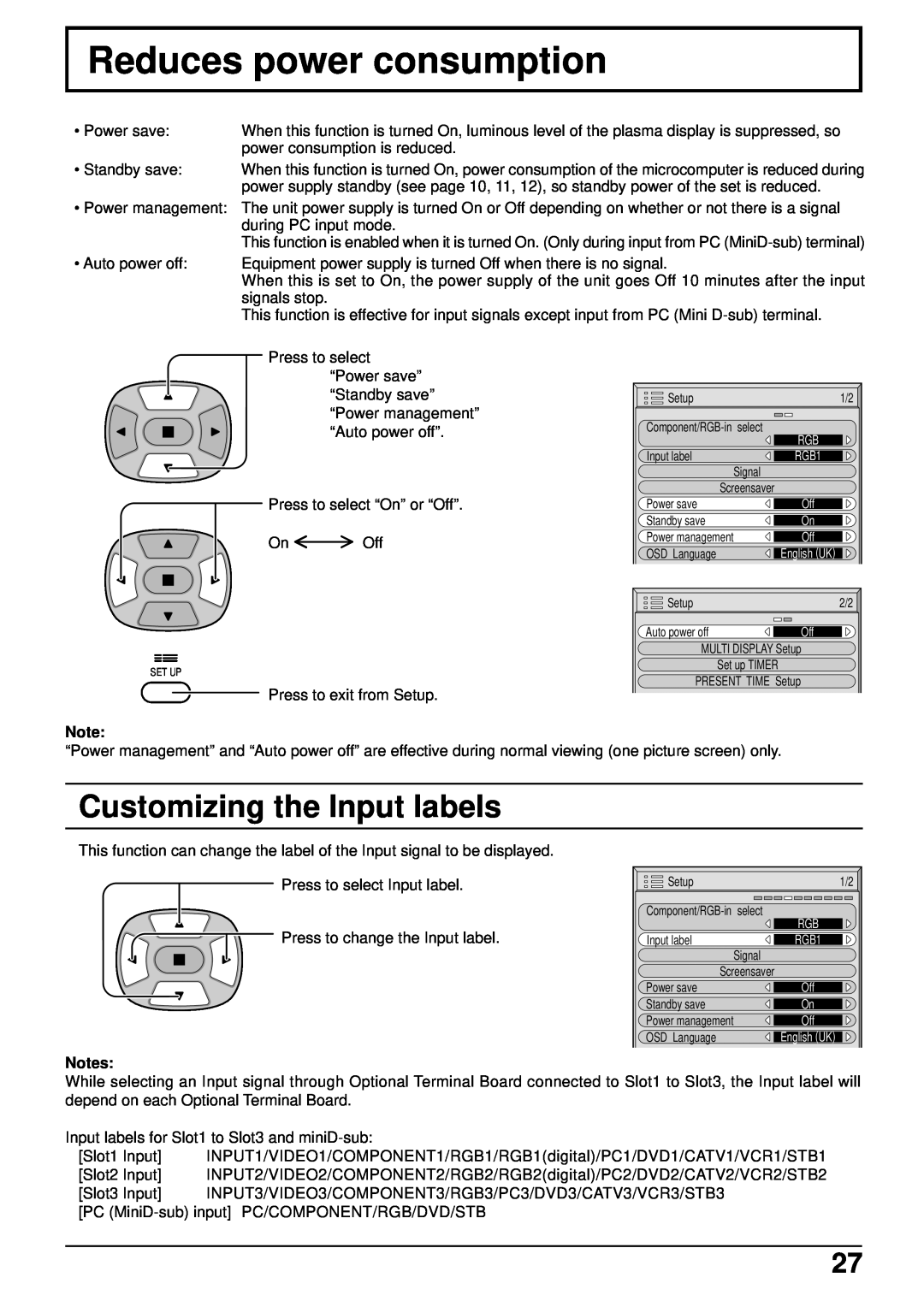 JVC GD-V502PCE manual Reduces power consumption, Customizing the Input labels 