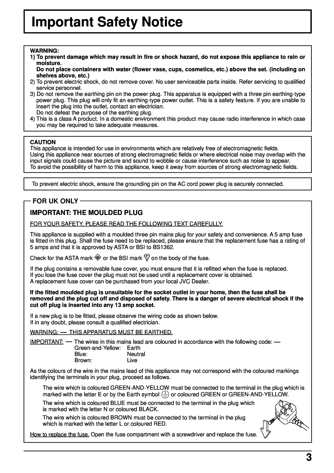 JVC GD-V502PCE manual Important Safety Notice, For Uk Only Important The Moulded Plug 
