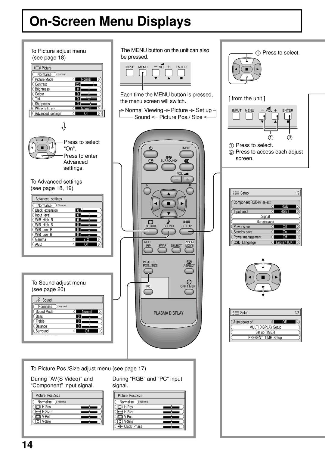 JVC GD-V502PCE manual On-Screen Menu Displays 