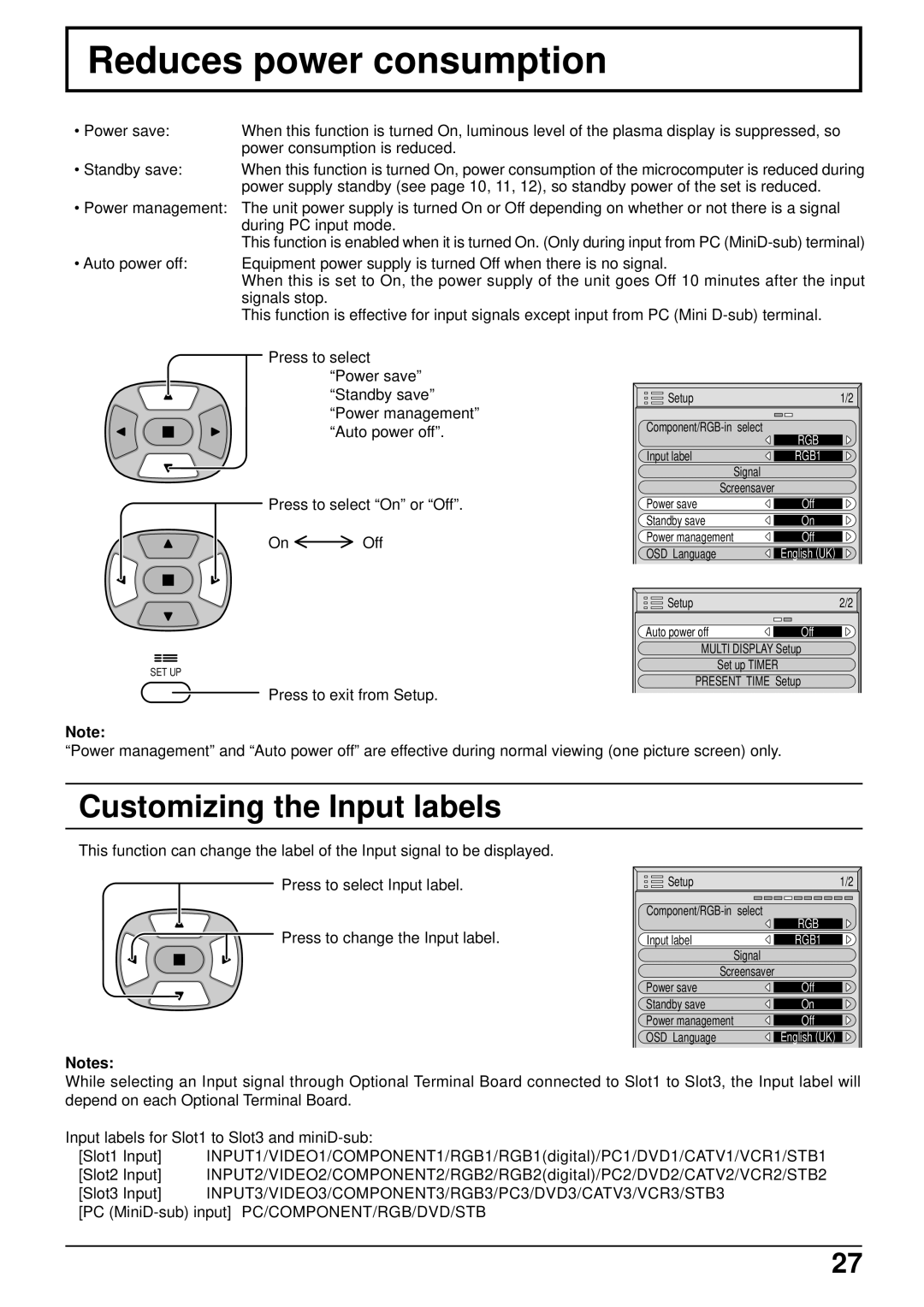 JVC GD-V502PCE manual Reduces power consumption, Customizing the Input labels 