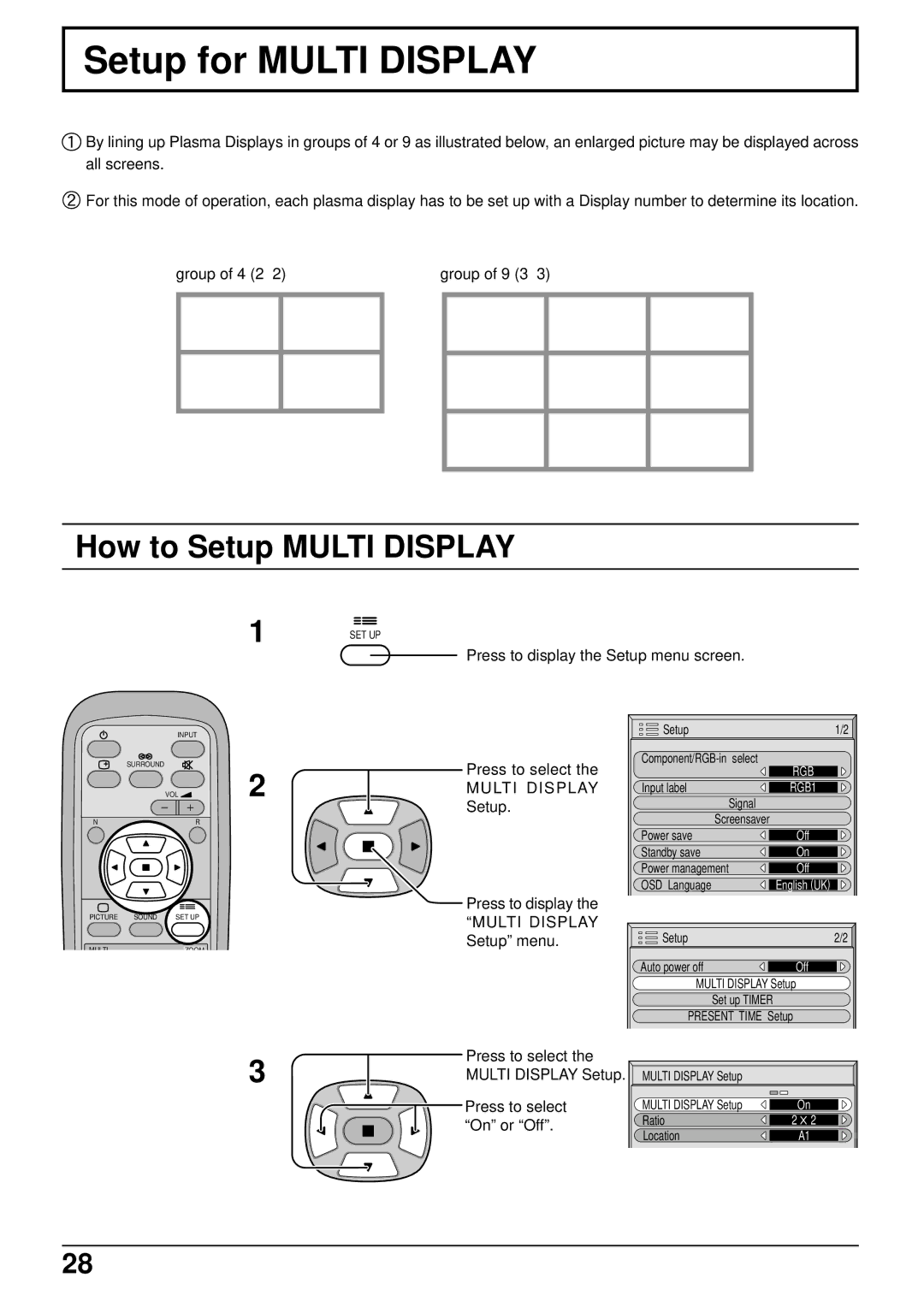 JVC GD-V502PCE manual Setup for Multi Display, How to Setup Multi Display 