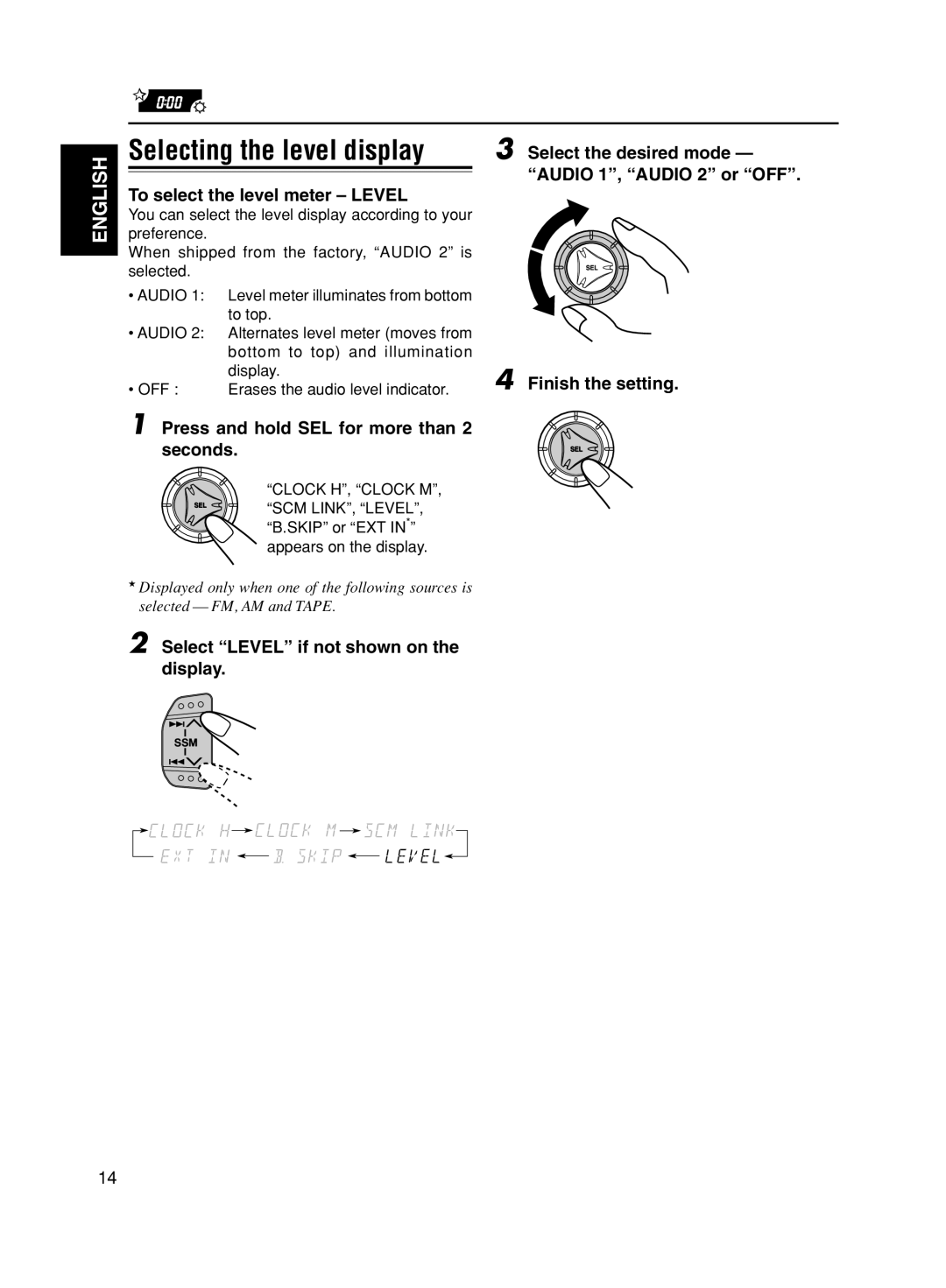 JVC GET0056-001A, KS-FX611 manual Selecting the level display, To select the level meter Level 