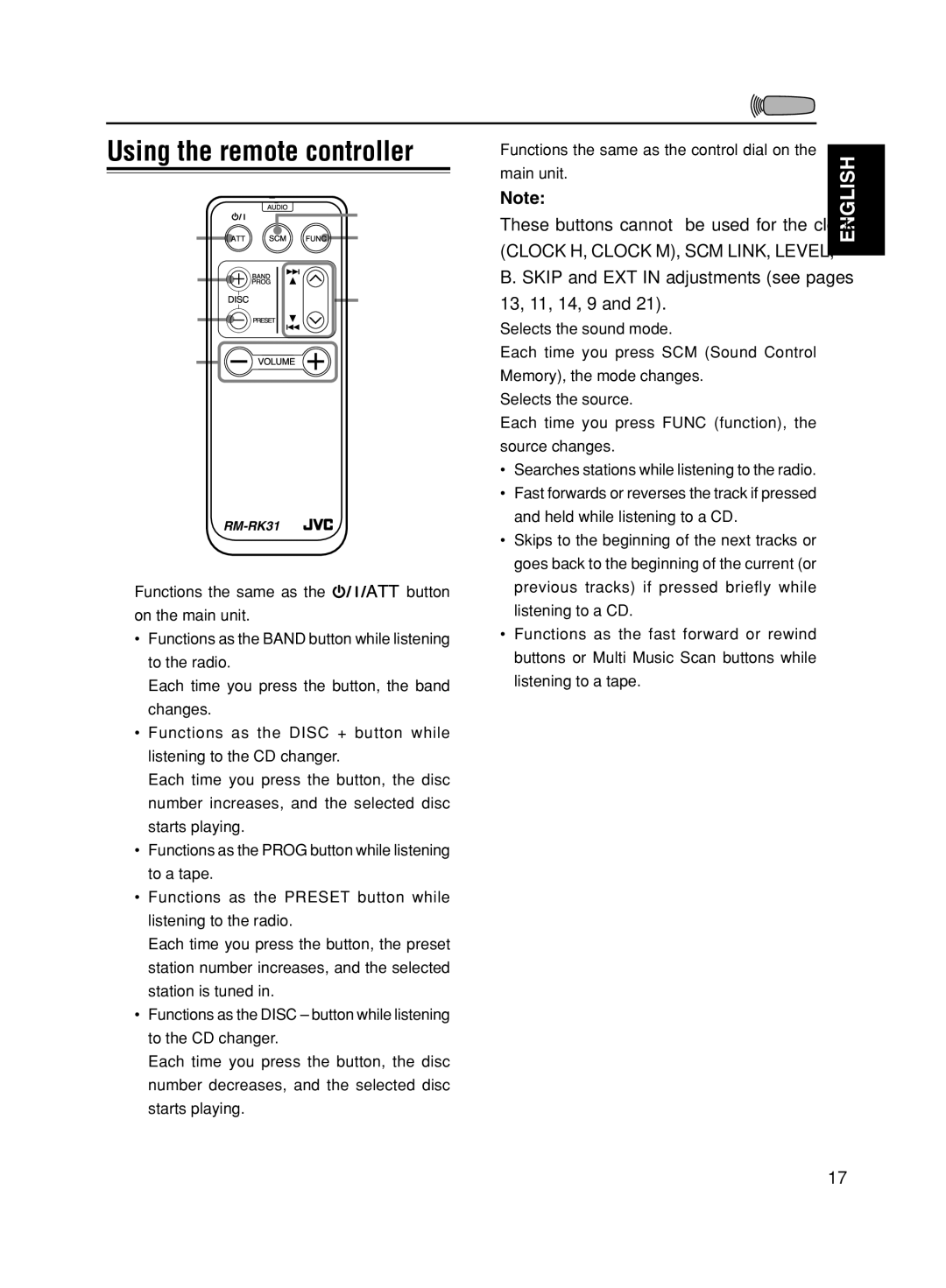 JVC KS-FX611, GET0056-001A manual Using the remote controller 