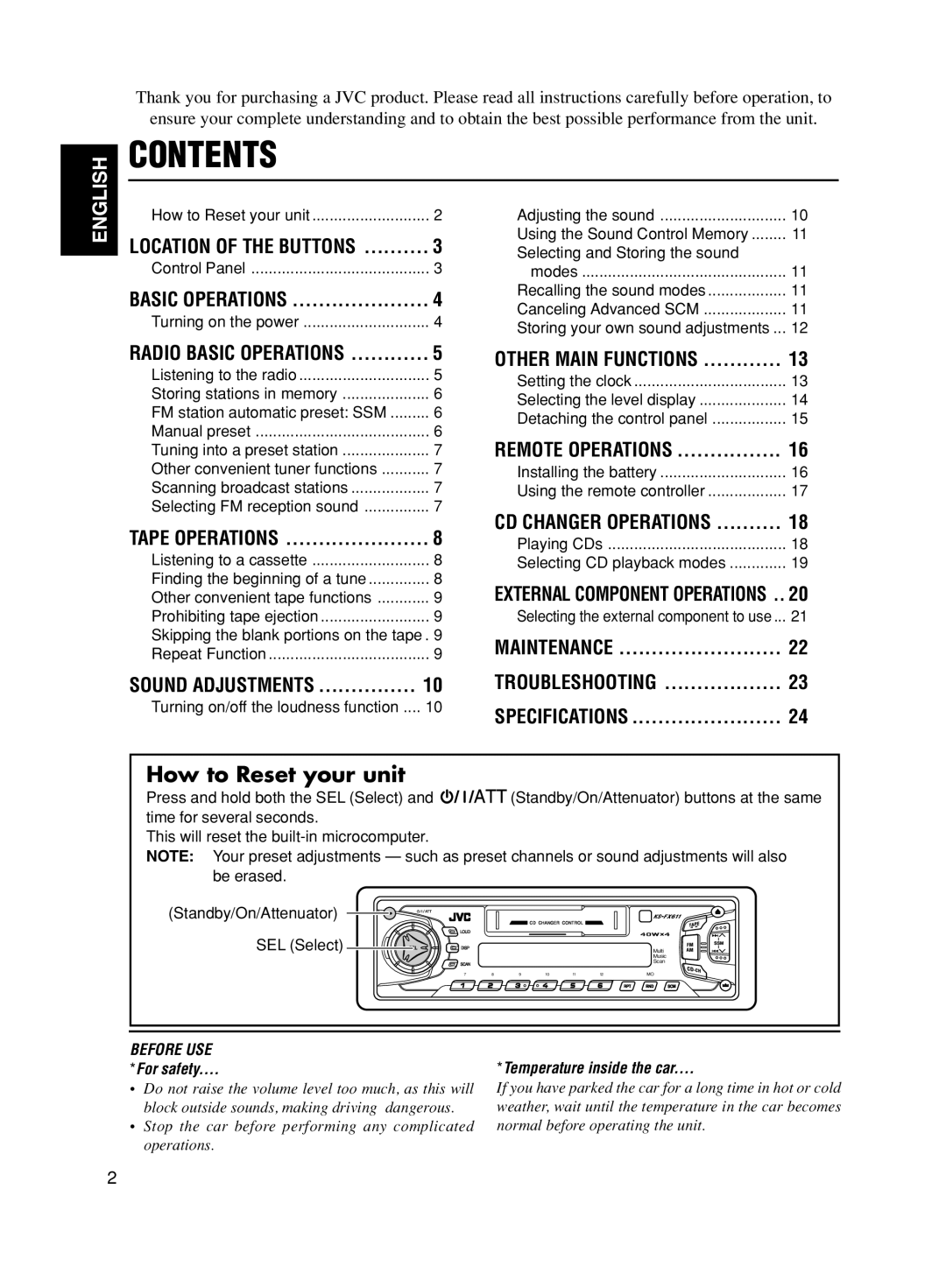 JVC GET0056-001A, KS-FX611 manual Contents 