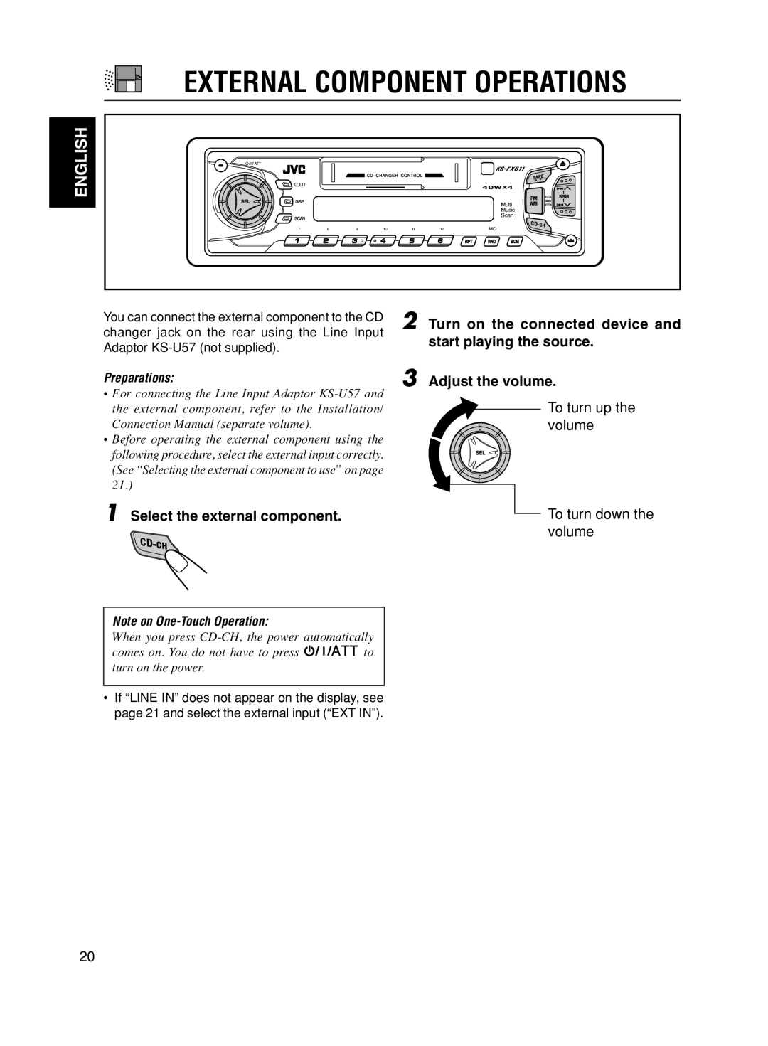 JVC GET0056-001A, KS-FX611 manual External Component Operations, Select the external component 