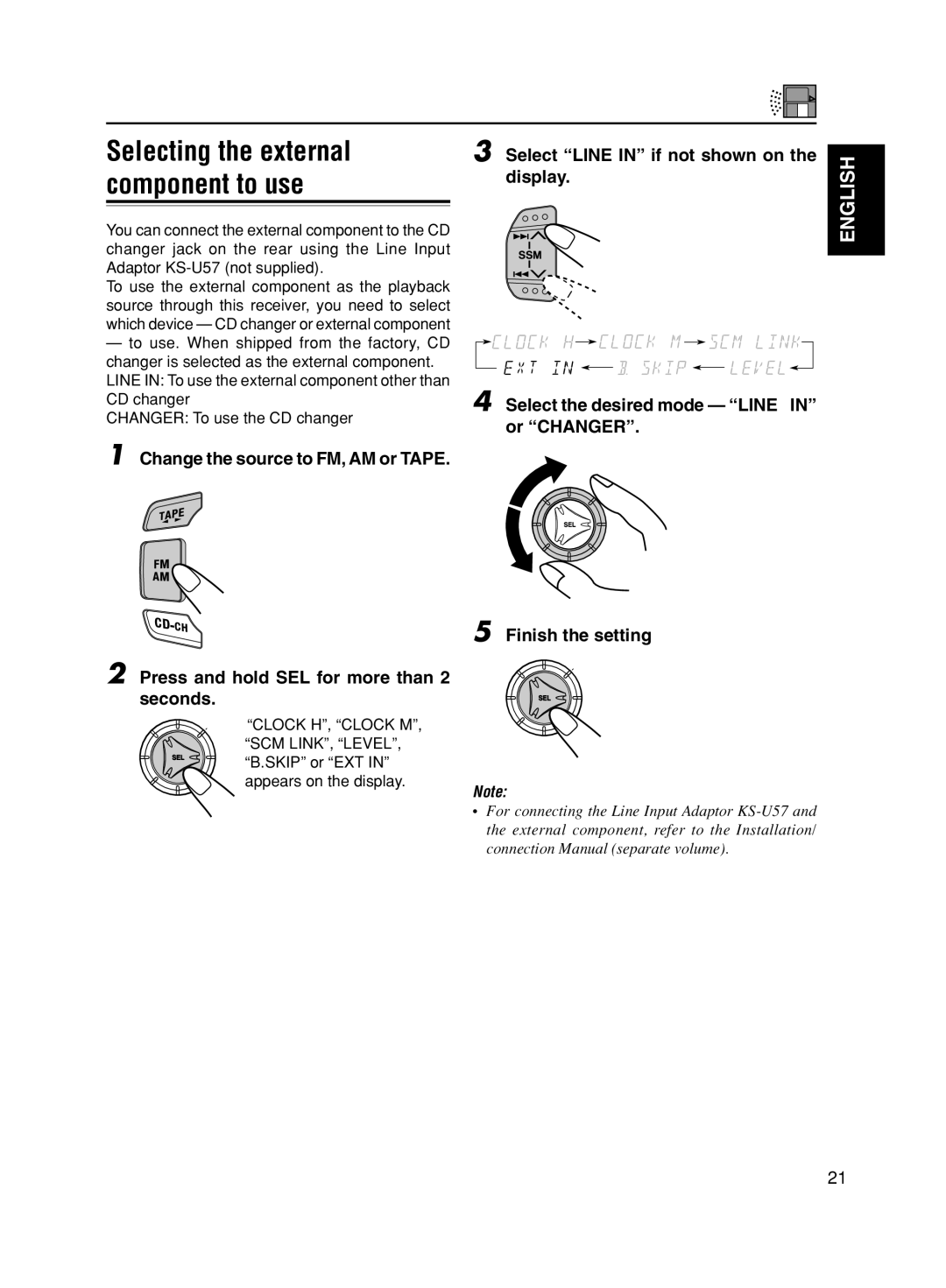 JVC KS-FX611, GET0056-001A manual Selecting the external component to use 