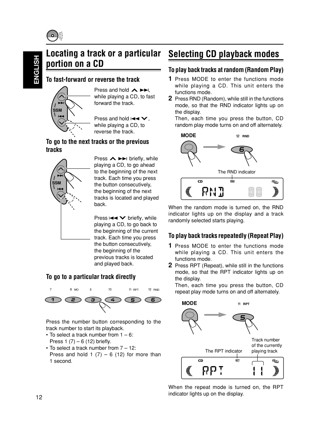 JVC GET0067-001A Portion on a CD, To fast-forward or reverse the track, To go to the next tracks or the previous tracks 