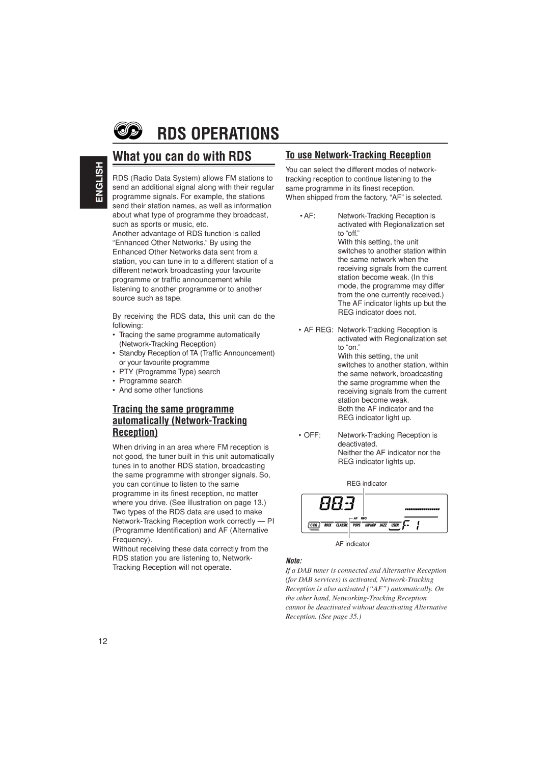 JVC GET0070-001A, 0302KKSMDTJEIN manual RDS Operations, What you can do with RDS, To use Network-Tracking Reception 