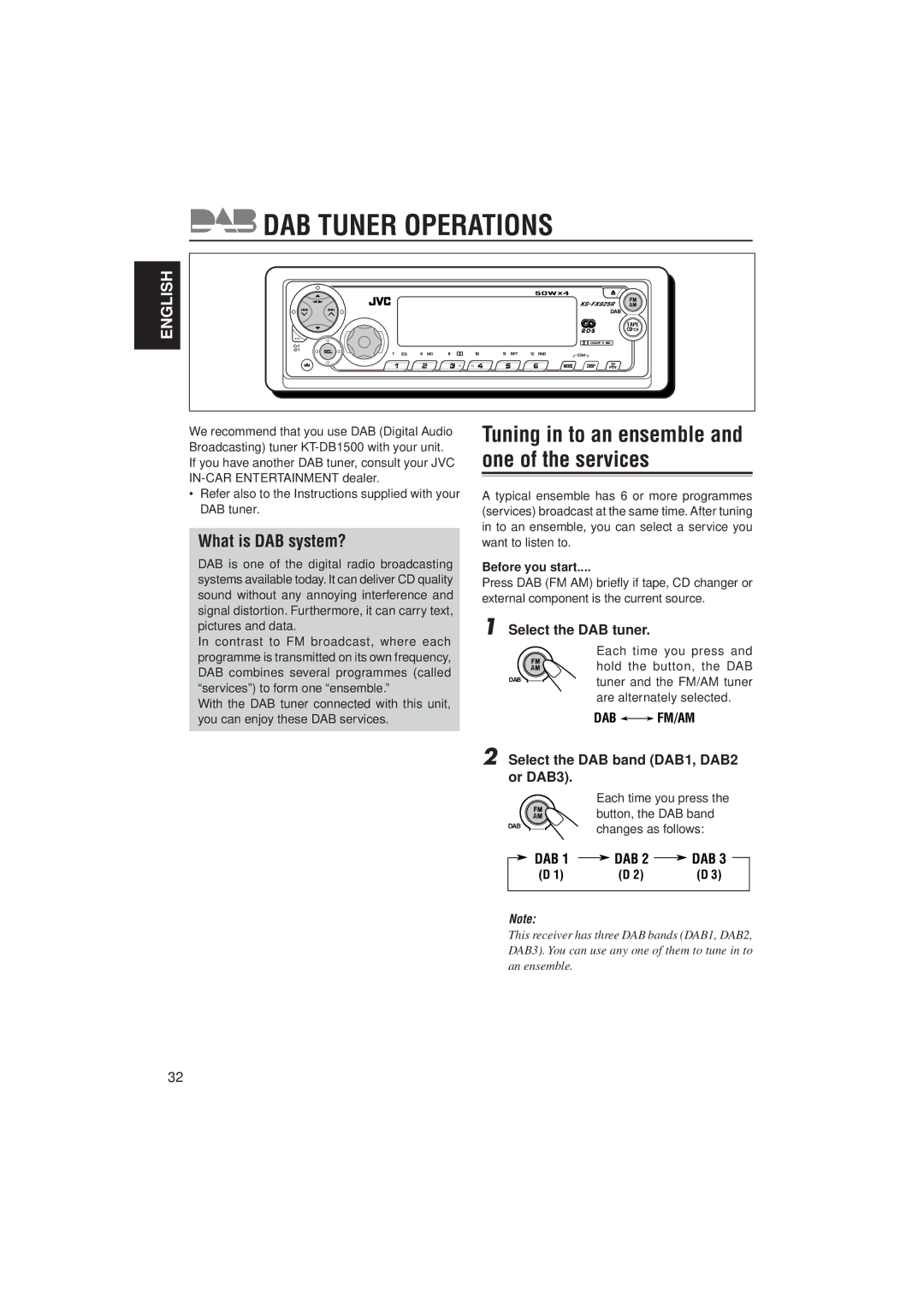 JVC GET0070-001A manual What is DAB system?, Select the DAB tuner, Select the DAB band DAB1, DAB2 or DAB3, Before you start 