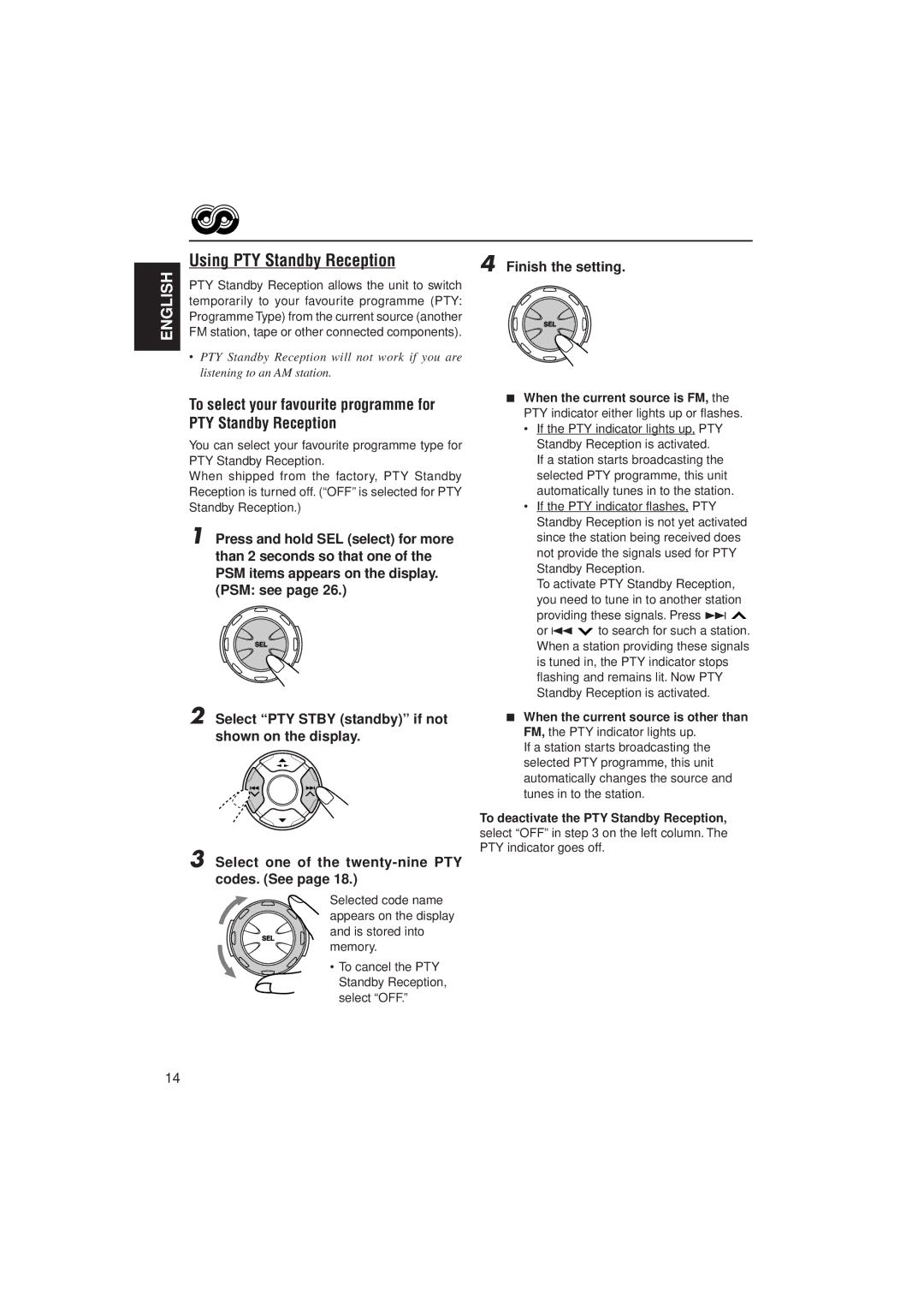 JVC GET0074-001A manual Using PTY Standby Reception, To select your favourite programme for PTY Standby Reception 