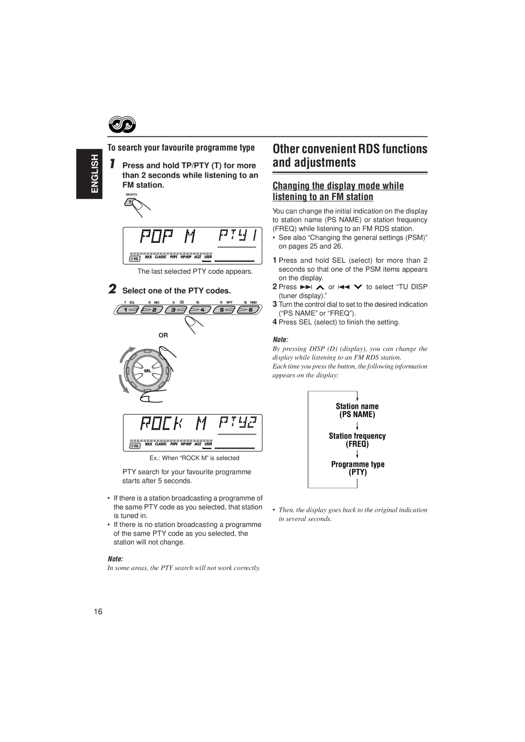 JVC GET0074-001A manual Changing the display mode while listening to an FM station 