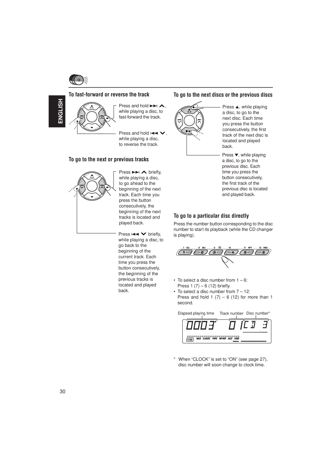 JVC GET0074-001A manual To fast-forward or reverse the track, To go to the next or previous tracks 