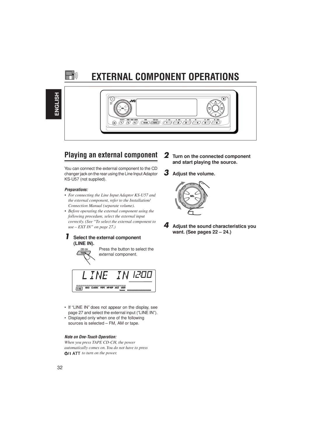 JVC GET0074-001A manual External Component Operations, Select the external component Line 