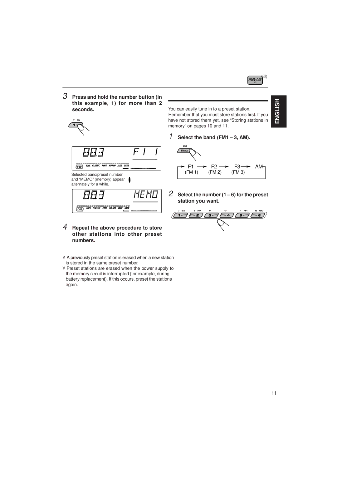 JVC GET0075-001A manual Tuning in to a preset station 