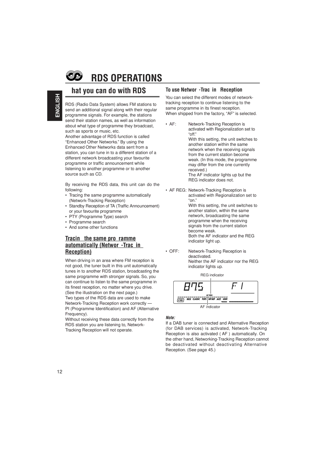 JVC GET0075-001A manual RDS Operations, What you can do with RDS, To use Network-Tracking Reception 