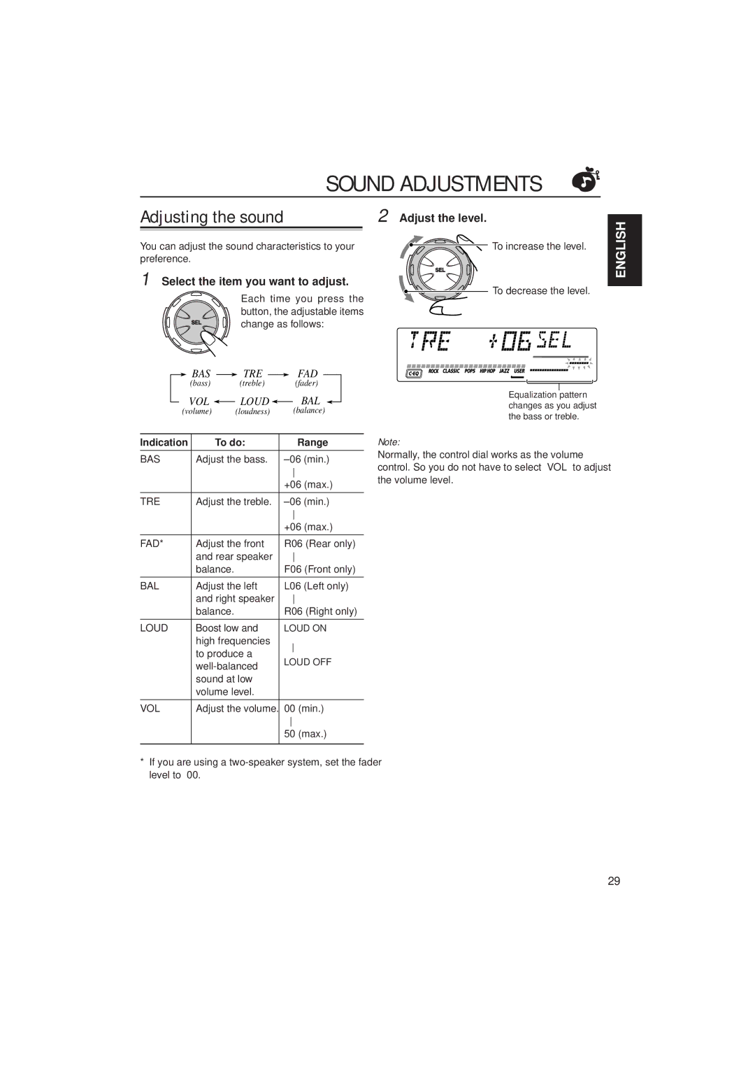 JVC GET0075-001A manual Sound Adjustments, Adjusting the sound 