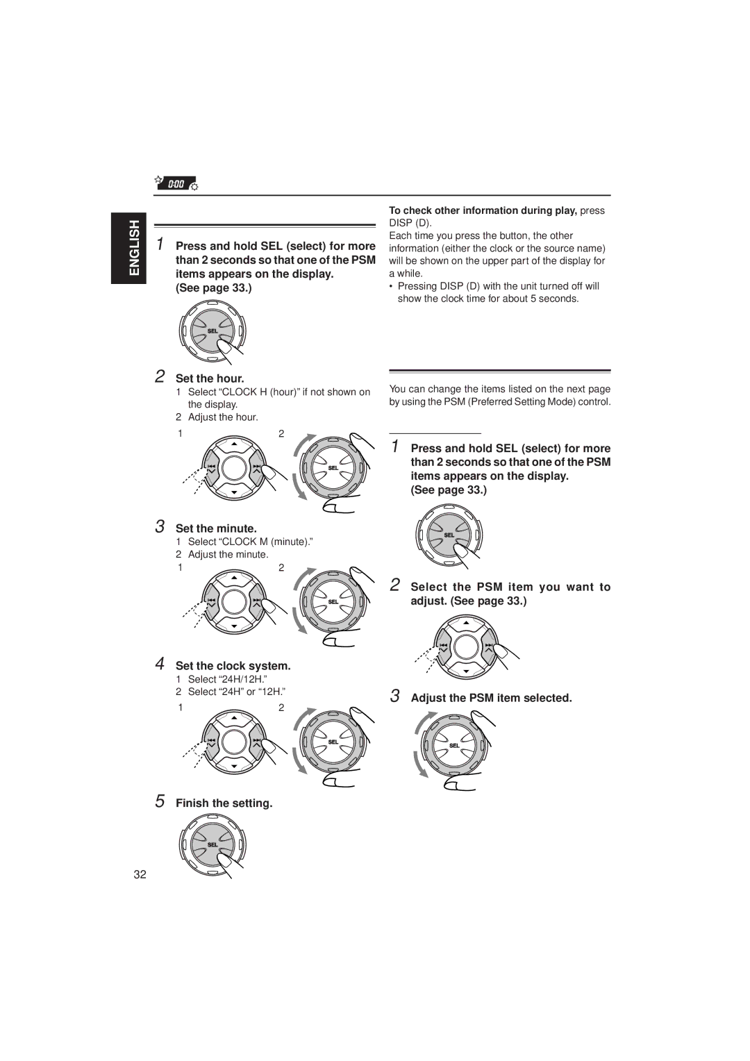 JVC GET0075-001A manual Other Main Functions, Setting the clock, Changing the general settings PSM, Basic Procedure 