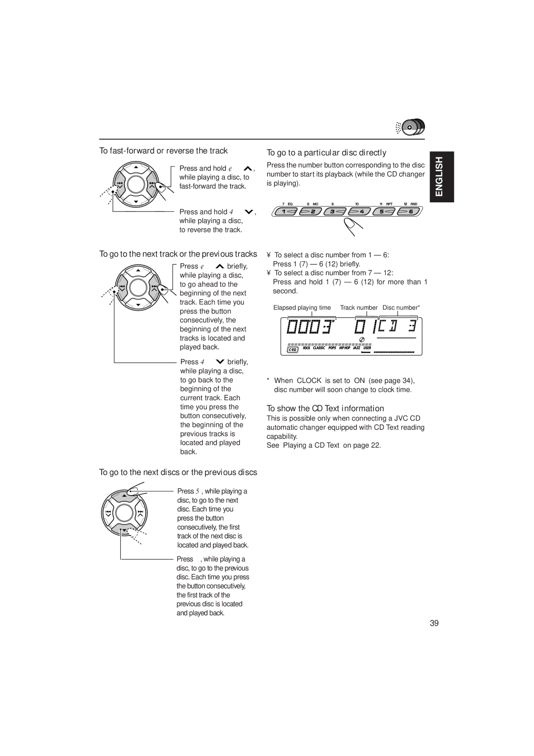 JVC GET0075-001A manual To go to a particular disc directly, To show the CD Text information 